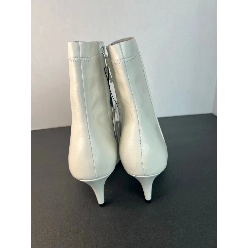 NWT Zara Ivory Off White Leather Square Toe Low Heel Zip Ankle Boots Sz 9‎